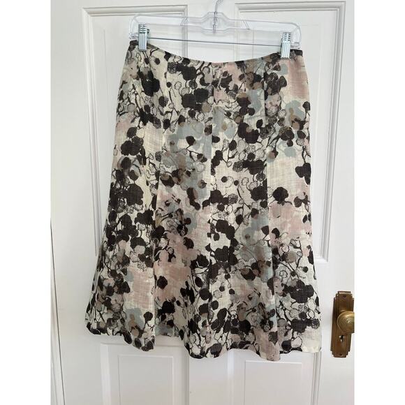 Lafayette 148 Women's 6P Linen Midi Skirt Abstract Floral White Pink Brown Green - Picture 1 of 12
